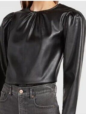 Express Women's Black Vegan Leather Long Sleeve Goth Minimalist Top